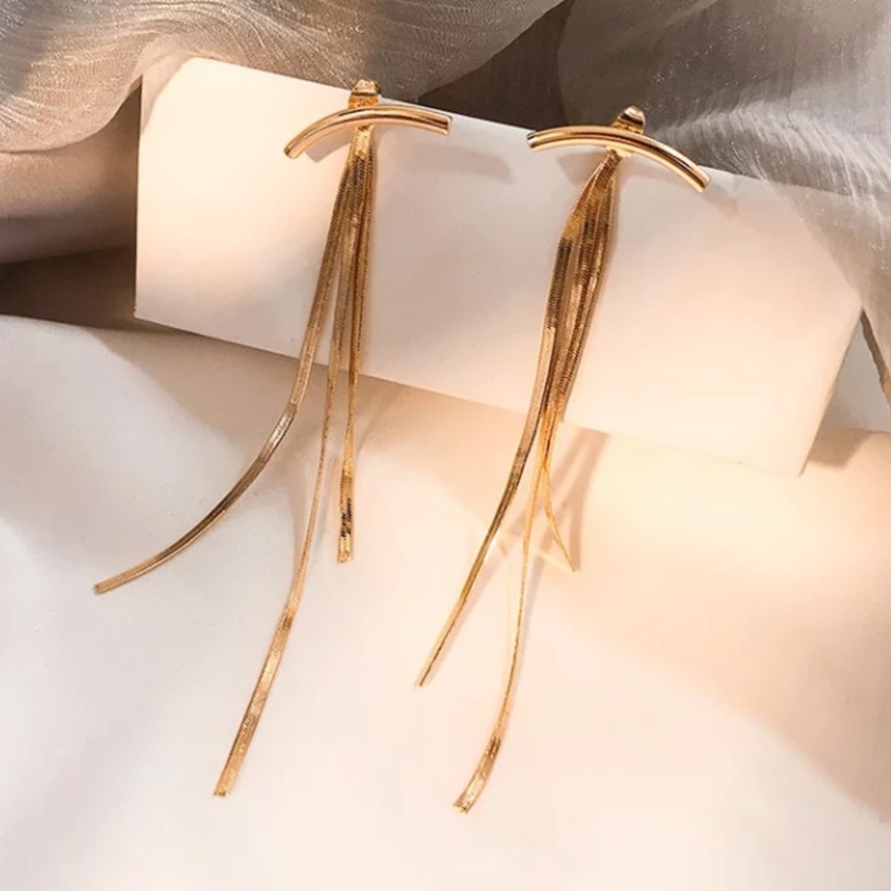 18K gold plated long tassel earrings - Picture 2 of 3